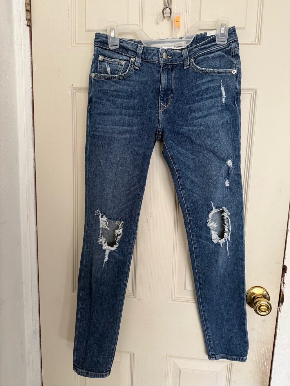 Lovers + Friends Dark Blue Ripped Skinny Jeans